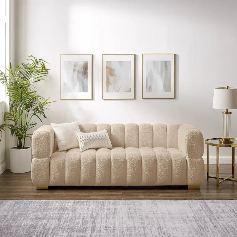 85" Modern Waffle Fabric Couch, Leisure Comfortable Sofa