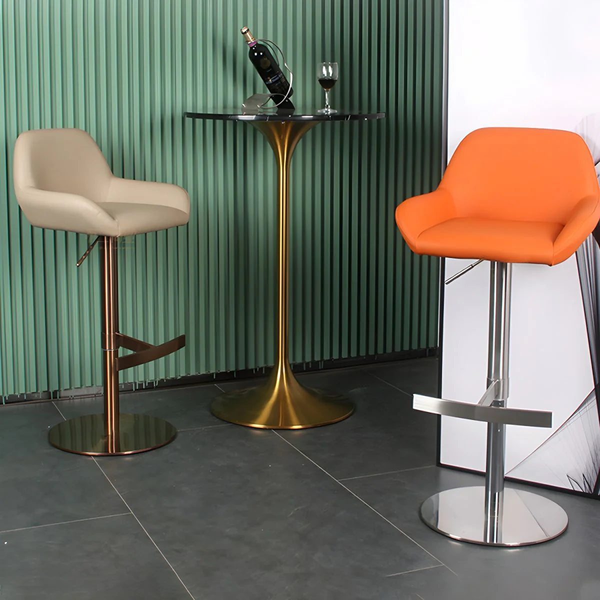 Minimalist Leather Swivel Bar Stools with Low Back for Kitchen