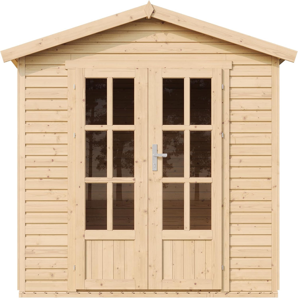 TIMBELA M351FB Cabane en Bois avec Plancher et Bardeaux Bitumineux Rouges, L233xP222xH233 cm – Abri Multifonctionnel, Bureau, Atelier, Studio Jardin