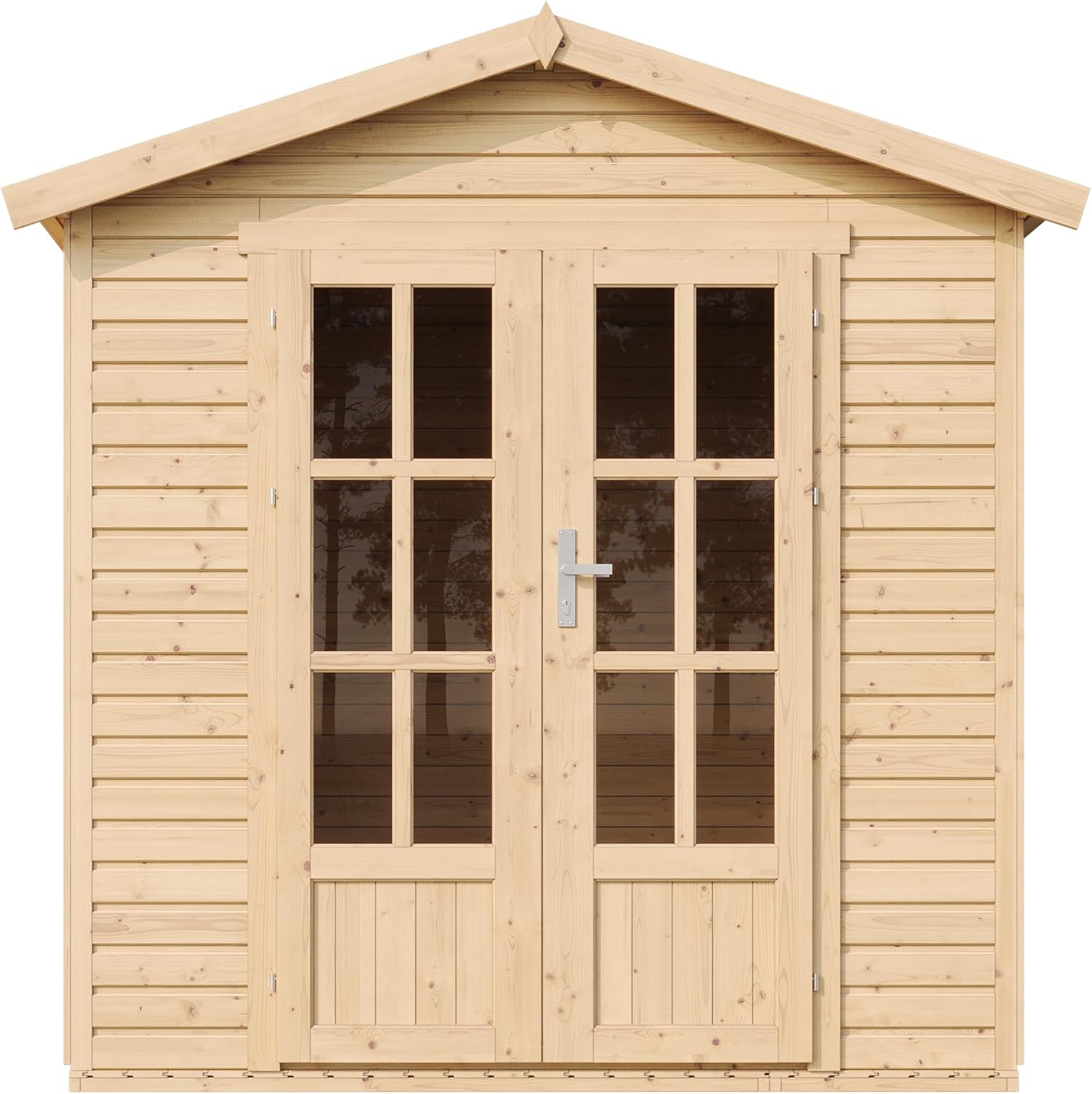 TIMBELA M351FB Cabane en Bois avec Plancher et Bardeaux Bitumineux Rouges, L233xP222xH233 cm – Abri Multifonctionnel, Bureau, Atelier, Studio Jardin