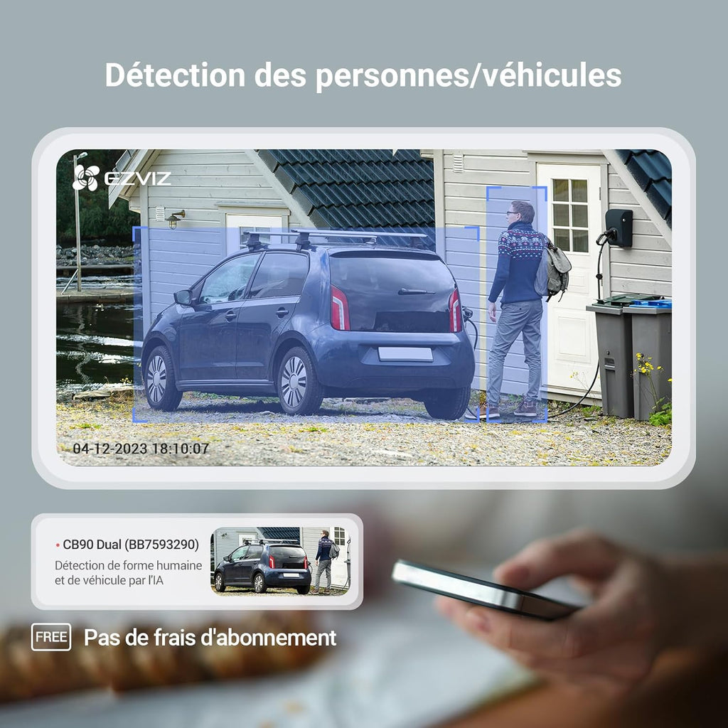 EZVIZ 8MP(4MP+4MP) Camera Surveillance WiFi Exterieure sans Fil à Double Objectif Motorisé, Camera Exterieur Solaire, Mode Always-on, Détection de Personne/Véhicule, CB90 Dual+8W Panneau Solaire
