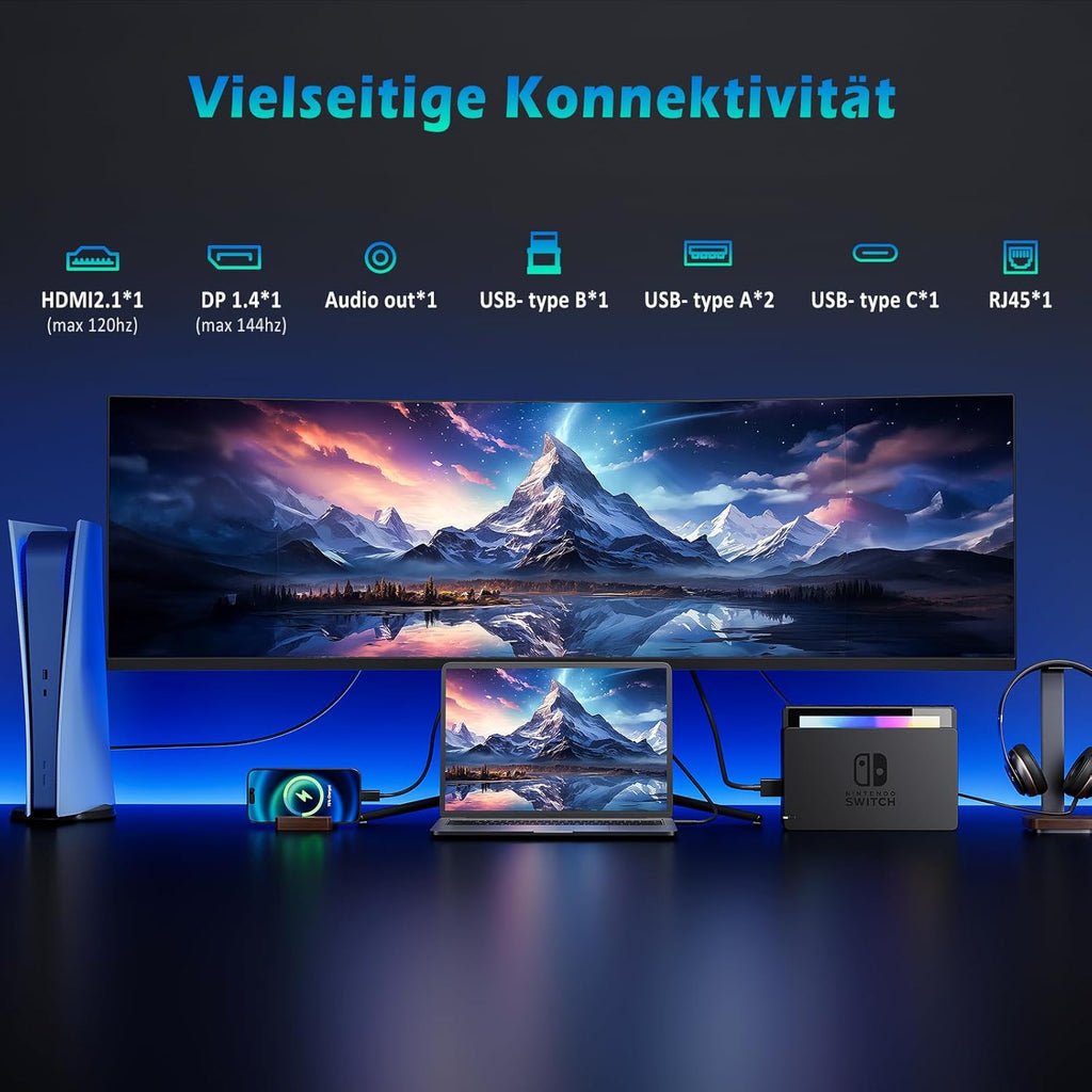 TITAN ARMY 49“ Ecran PC Gamer Incurvé, 144Hz, DFHD 3840 x 1080, Ultrawide 1800R VA Ecran Gaming, 32:9, HDR400, G-Sync & FreeSync, 99% sRGB, USB Type-C 65W, Réglable en Hauteur, HDMI, DP, C49SHC