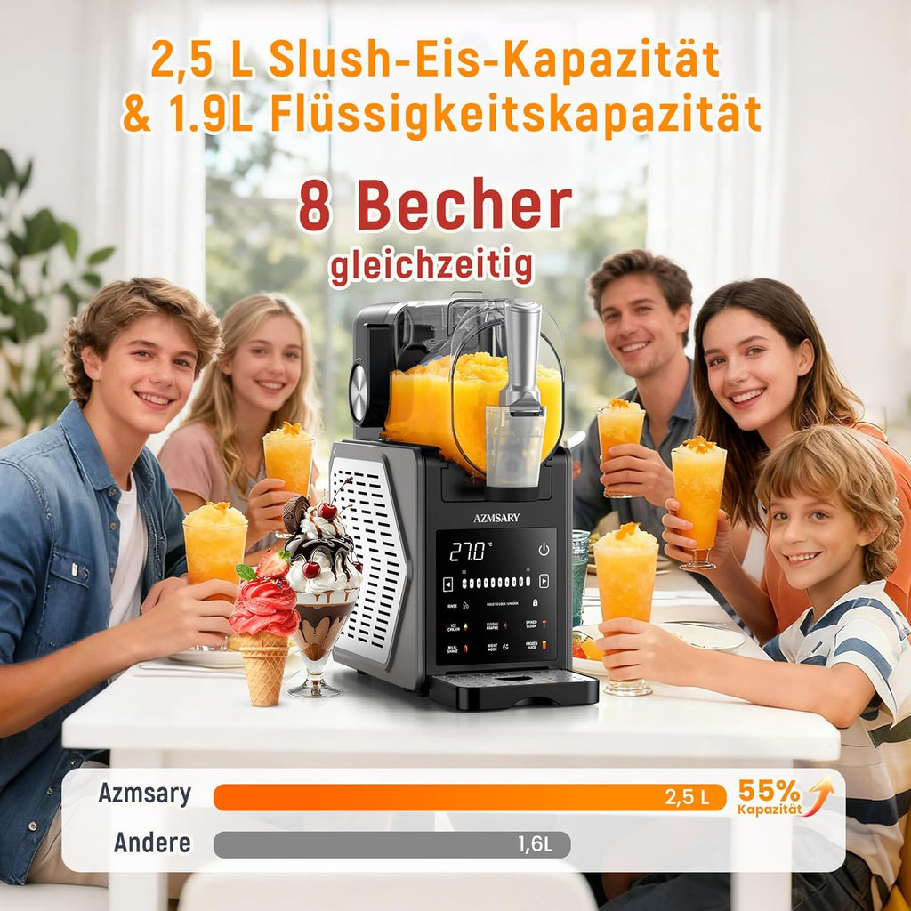Machine à granita – 2,5 L slushie pour la maison, avec écran LED, 6 programmes préréglés pour crème glacée, margaritas, frappés, milkshakes, nettoyage automatique, sans glace (Black)