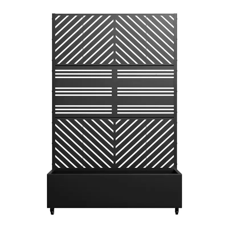 MAYEERTY Planter Box with Trellis Iron Black Parallel Line 01 Louvered Classic Combined Style 72x47x16in 3-Piece Set