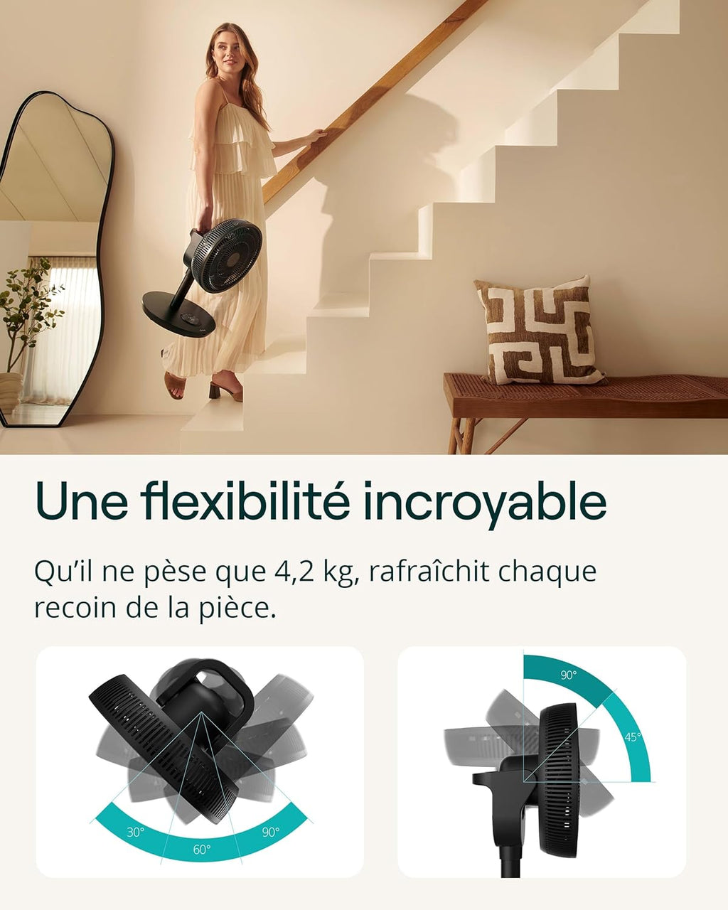 Duux Ventilateur intelligent Whisper Flex 2 – ultra silencieux 13 dB – mode nuit & minuterie – hauteur réglable (54–92 cm) – 2W éco – contrôle app & télécommande – Noir