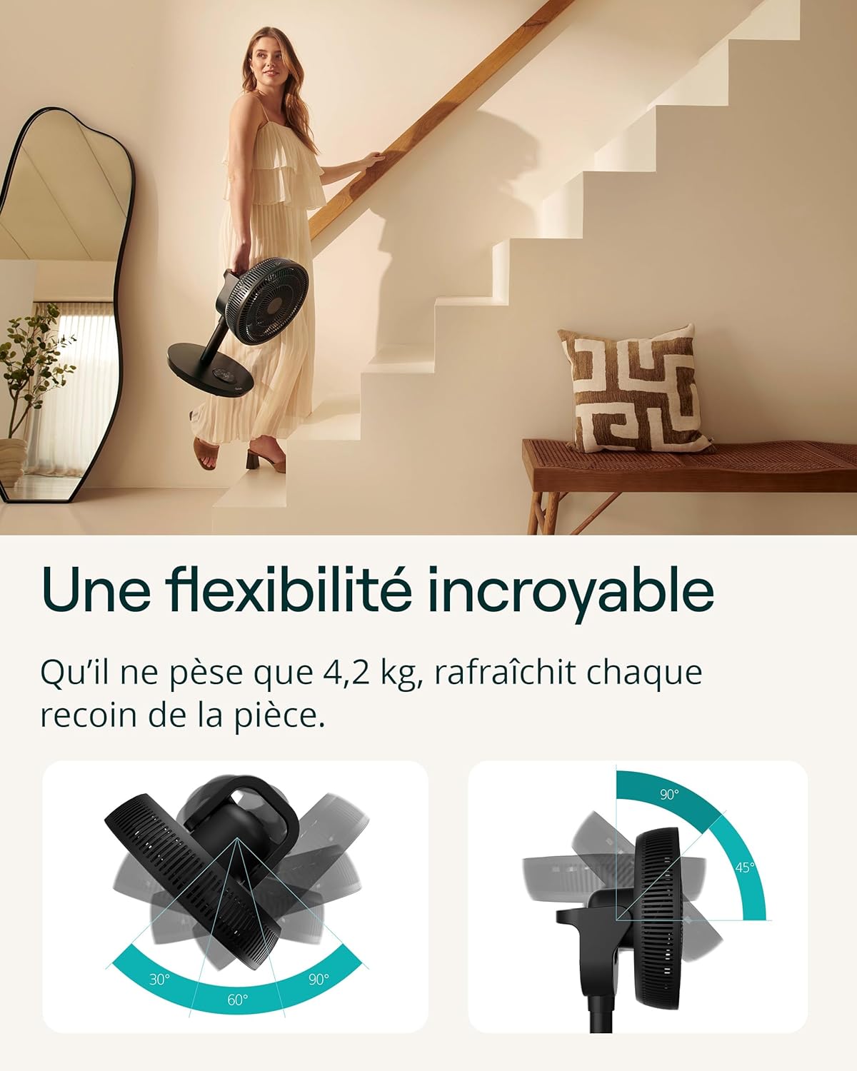 Duux Ventilateur intelligent Whisper Flex 2 – ultra silencieux 13 dB – mode nuit & minuterie – hauteur réglable (54–92 cm) – 2W éco – contrôle app & télécommande – Noir