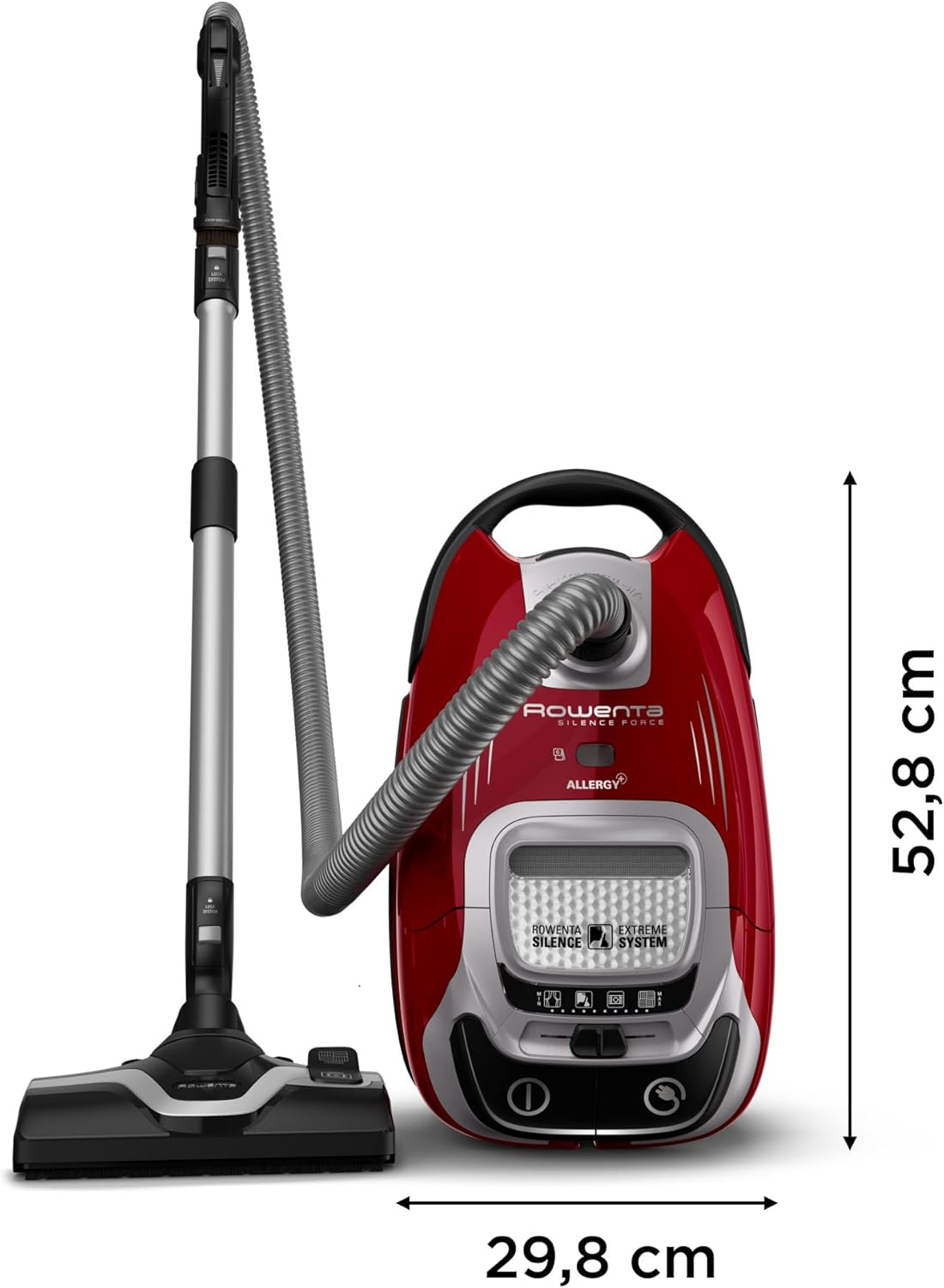 Rowenta Silence Force Effitech Aspirateur avec Sac, Basse Conso, Silencieux 57 DB(A), Filtration Haute efficacité, Rayon d'action 12 m, 4,5L RO7474EA, Rouge Tanin