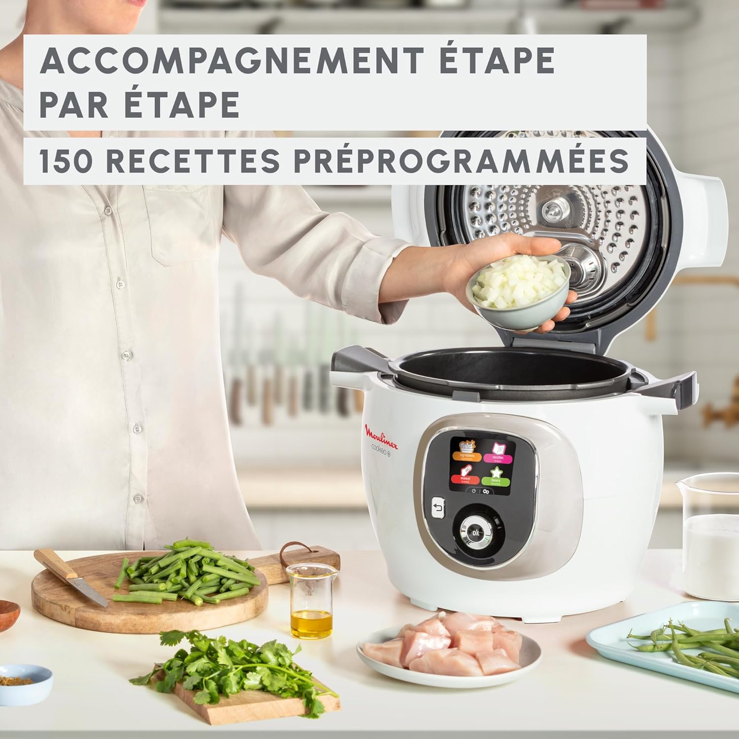 Moulinex Cookeo+ avec Extra Crisp, Multicuiseur, Air fryer, 10modes de cuisson, Cuisson sous pression, Recettes faciles pas à pas, CE85XCF0, Blanc