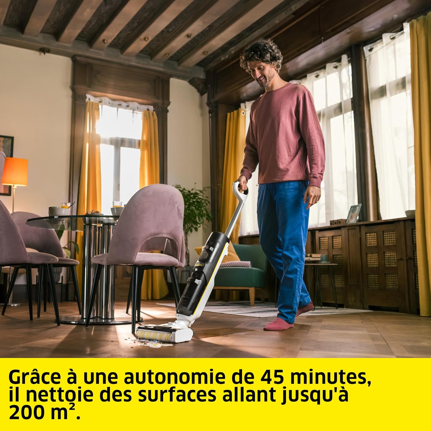 Kärcher Aspirateur-Laveur FCV 4, 4 Modes de Nettoyage, autonomie de la Batterie : env. 45 Min, Surface Couverte par Charge : env. 200 m²