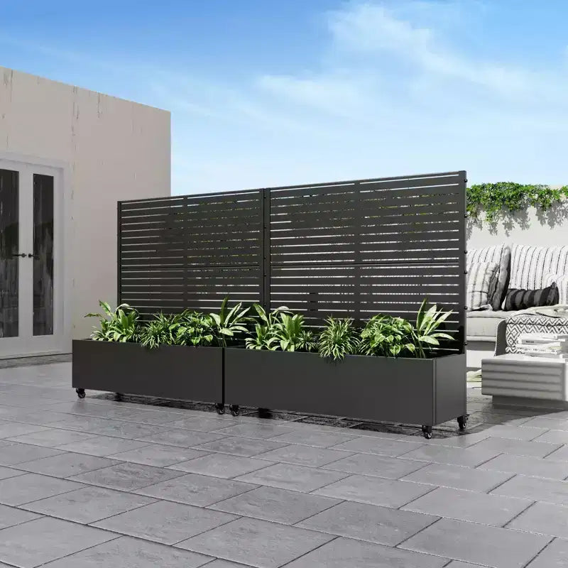 MAYEERTY Planter Box with Trellis Iron Black Louvered Classic Style 47x47x16in 3-Piece Set