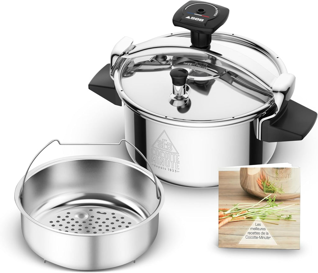 SEB Authentique Eco, Cocotte-minute 4,5L, 1 à 4 personnes, Induction, Cuisson plus rapide, Fabrication française, Garantie 10ans, Système de sécurité, Livre de recettes, P0530600
