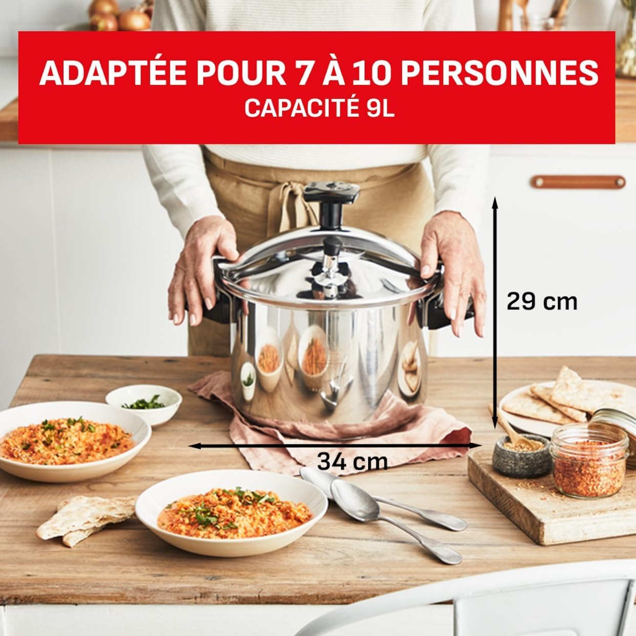 SEB Cocotte-minute 9L, 7 à 10 personnes, Induction, Cuisson plus rapide saine, Fabrication française, Garantie 10ans, Éco-conçue, Système de sécurité, Livre recettes, Authentique Eco-Design P0534900