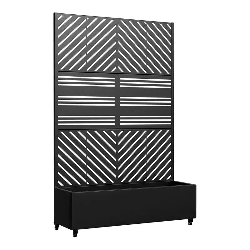 MAYEERTY Planter Box with Trellis Iron Black Parallel Line 01 Louvered Classic Combined Style 72x47x16in 3-Piece Set