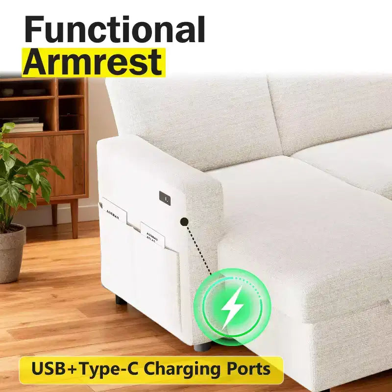 Dyonery 81 Sectional Sleeper Sofa, L-Shaped Pull Out Couch with Reversible Storage Chaise, USB, Reclining Backrest