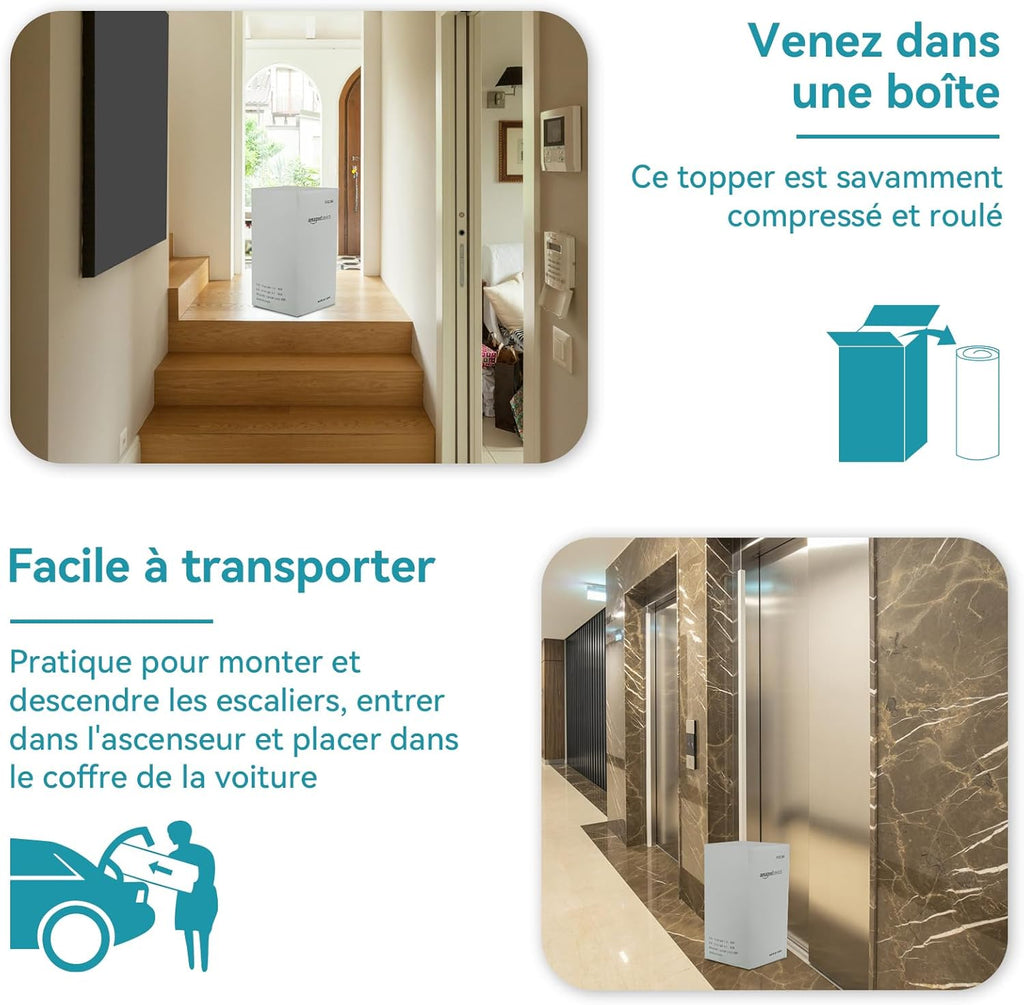 Amazon Basics Surmatelas de Mousse à Mémoire de Forme confortable, Très Moelleux, 160 x 200 x 7 cm, Blanc