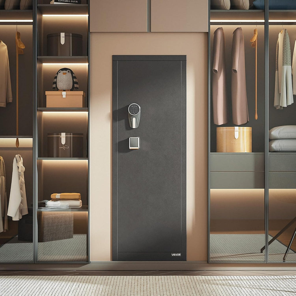 VEVOR Armoire à 8-10 Fusils, Coffre-Fort pour Armes à Feu Verrouillage par Empreinte Digitale et Mot de Passe et Clés, avec 3 Poches pour Pistolets et Supports Réglables, Accès Rapide, pour Domicile