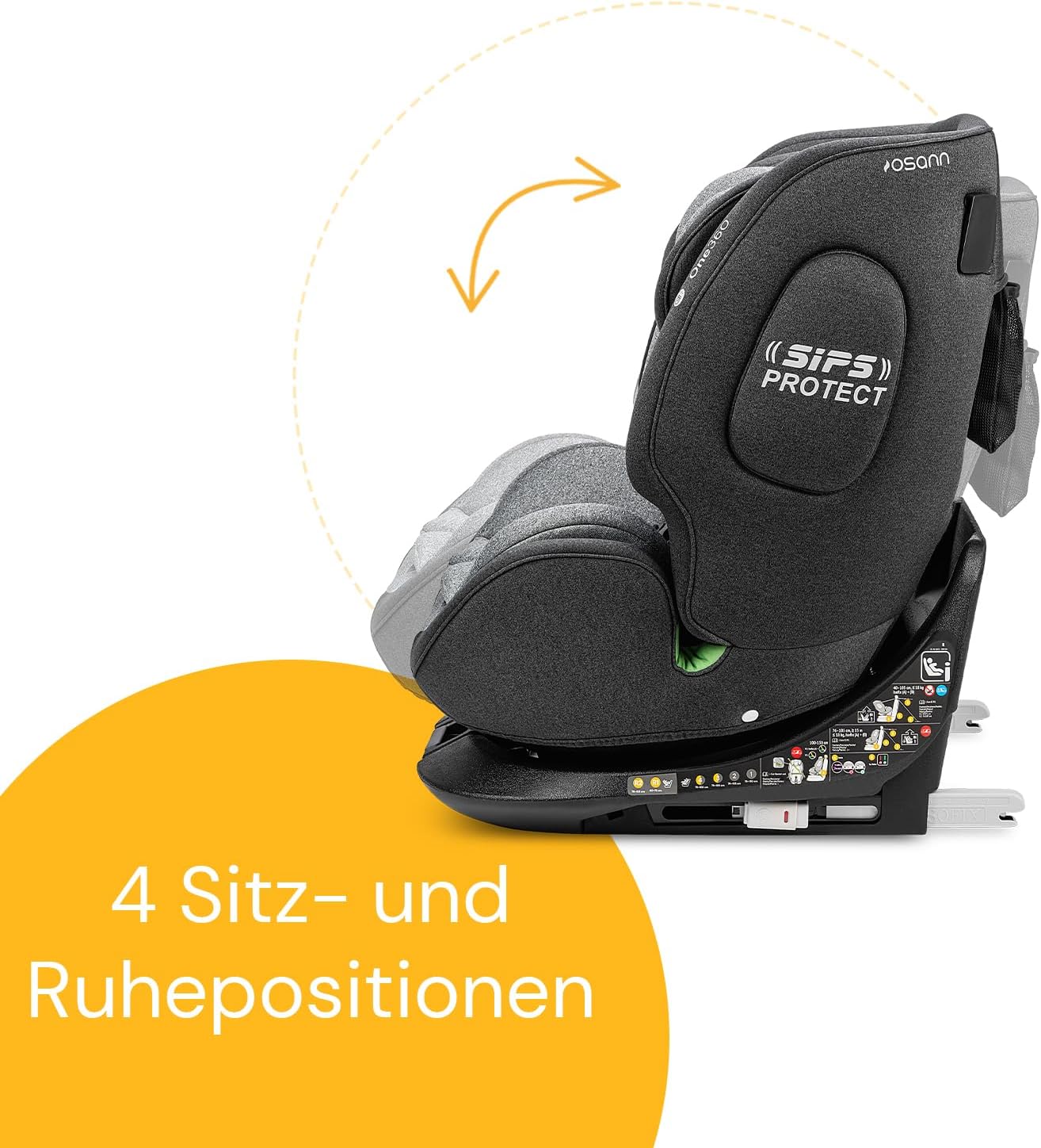 OSANN - Siège auto bébé/enfant One360 Rotatif 360° Isofix - 40-150 cm - 0 à 12 ans - Groupe 1/2/3 - Gris, Hauteurs 14 positions, Dos/Face à la route, Supports magnétiques pour sangles d'épaules