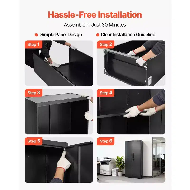 VEVOR Metal Storage Cabinet, 68.9 in Lockable Steel Garage Cabinet with 4 Adjustable Shelves, 2 Magnetic Doors, 2 Keys, 5 Tiers Tool Storage, Black