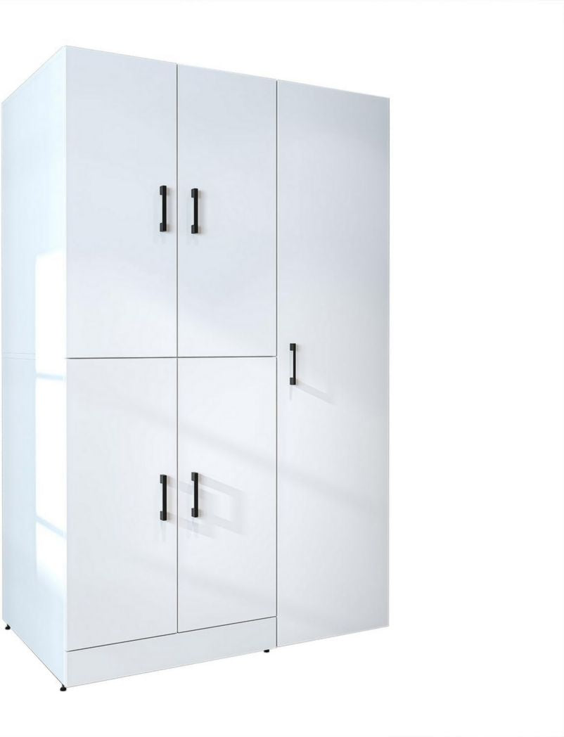 ROOMART Dora - Meuble pour machine à laver - Pour sèche-linge et machine à laver - En 4 couleurs - Avec portes et panneau coulissant - Blanc - Chêne blanc - Chêne anthracite - Chêne blanc (chêne blanc)