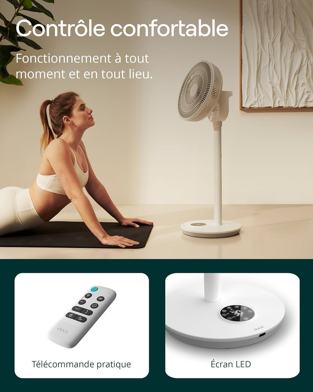 Duux Whisper Flex 2 Ventilateur – Ultra Silencieux 13 dB – Mode Nuit & Minuterie – Hauteur Réglable (54–92 cm) – Économe dès 2W – Commande sur le Ventilateur & Télécommande – Blanc