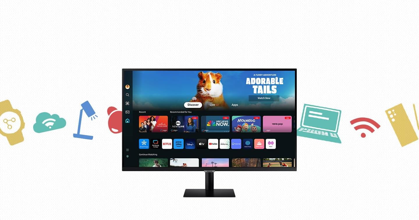 Smart Monitor M5 Noir - 27'' - Dalle VA, FHD (1920 x 1080), 60Hz, 4ms, Inclinable, 2 x HDMI (1.4), 2 x USB-A, Smart TV, Gaming Hub, LS27DM502EUXEN