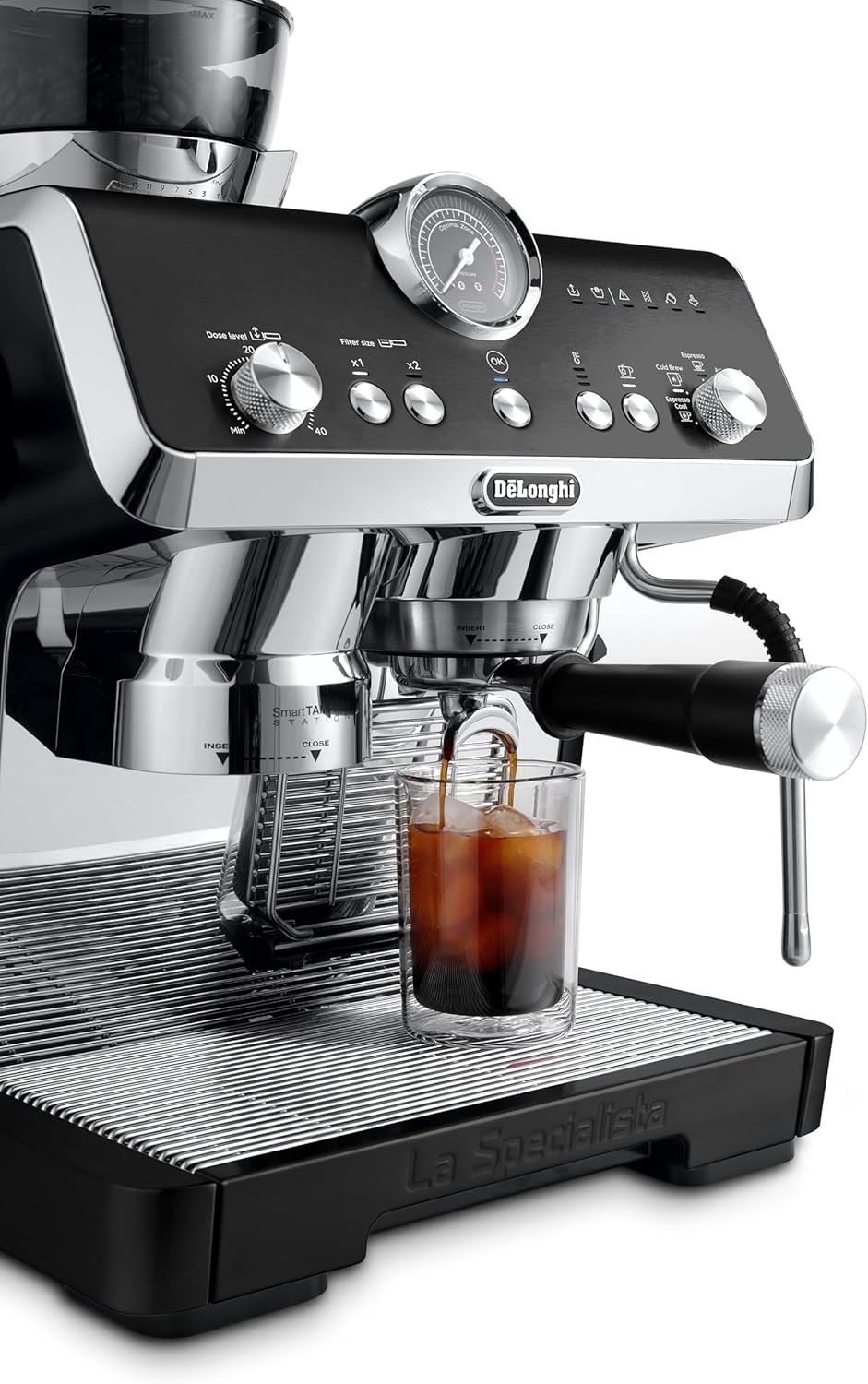 De'Longhi La Specialista Opera EC9555.BK, Machine à café Espresso avec Moulin à Café Intégré, Fonction d'infusion froide, Comprend un bâton de vapeur pour mousser le lait, Comprend des accessoires