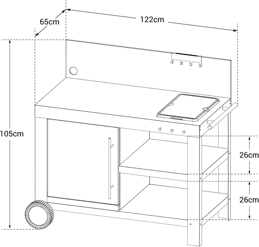 Cook'in Garden - Desserte Nova 110 Premium, Grand Chariot de Jardin avec Plan de Travail, Meuble sur roulettes Facile à Déplacer, Support Idéal pour Plancha ou Barbecue, Noir/Gris