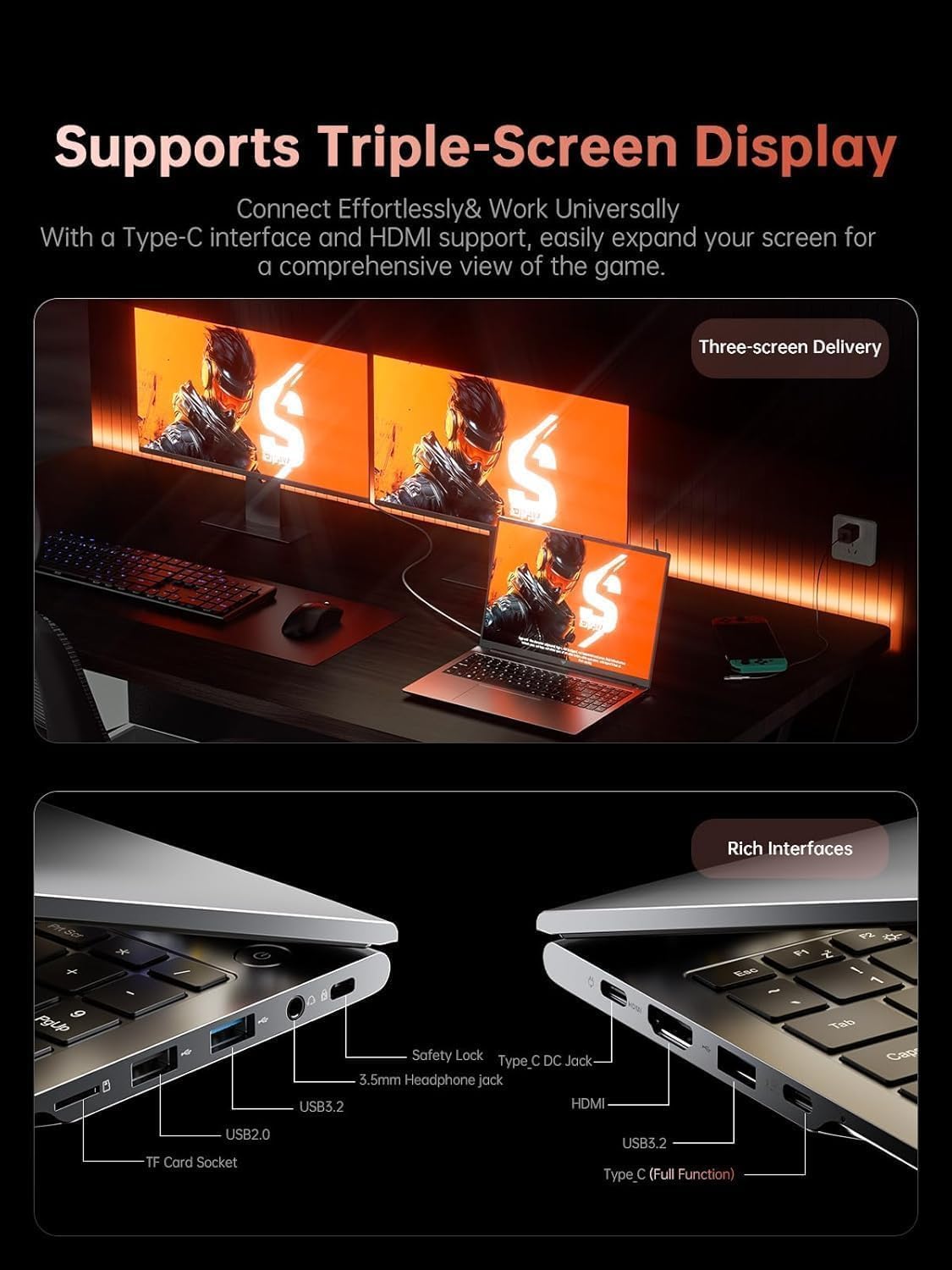 ACEMAGIC 2025 Pc Portable Gaming Ryzen 7 7735HS (Jusqu'à 4,75 Hz) DDR5 16Go Ram 512Go SSD 4800MHz Étendre à 4 to Ordinateur Portable Comparable Core i7-13700H Clavier rétroéclairé,WiFi 6,16 Pouces
