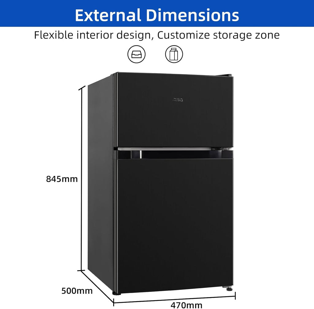 CHIQ Réfrigérateur congélateur en haut Réfrigérateur congélateur - 86 L (61/25L) - Portes réversibles, Congélateur 4 étoiles, Machine à glaçons, Garantie compresseur 12 ans, Classe E