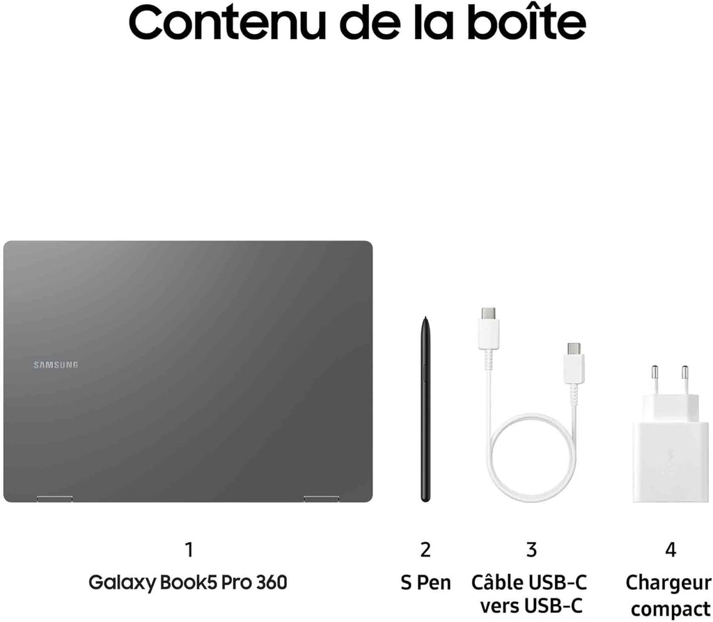 Samsung Galaxy Book5 Pro 360 16", Copilot+ PC, Ordinateur Portable avec IA, Processeur Intel Core Ultra 7, Mémoire 16 Go RAM, Stockage 512 Go, Clavier AZERTY Fr, Anthracite