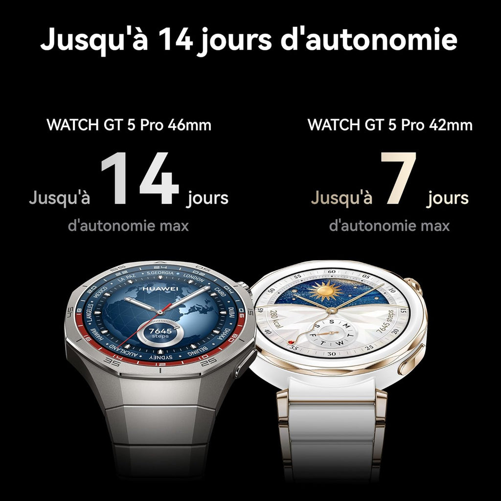 HUAWEI Watch GT 5 Pro 46mm Montre Connectée, Design aux Lignes épurées, Programmes d'entraînement de Pointe, Suivi de la santé, ECG, Jusqu'à 14 Jours d'autonomie, iOS& Android, Noir