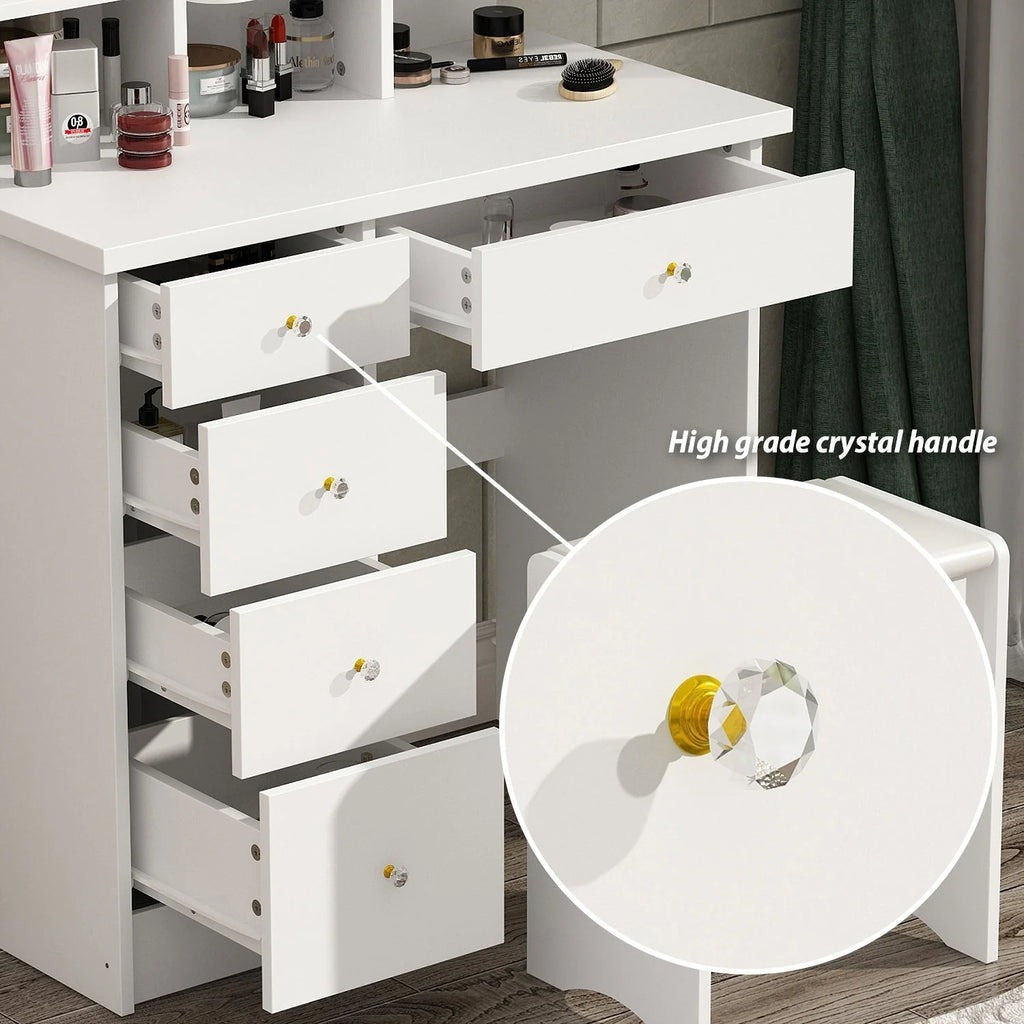 Makeup Vanity Set Table With LED Light &Mirror & Stool