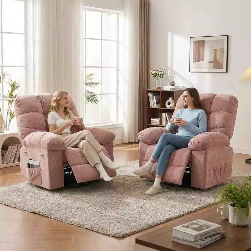 Massage Recliner Chair with Heat - 360 Swivel Rocker, Oversized Single Sofa w/ Vibration, USB & Storage Pockets for Living Room/Bedroom