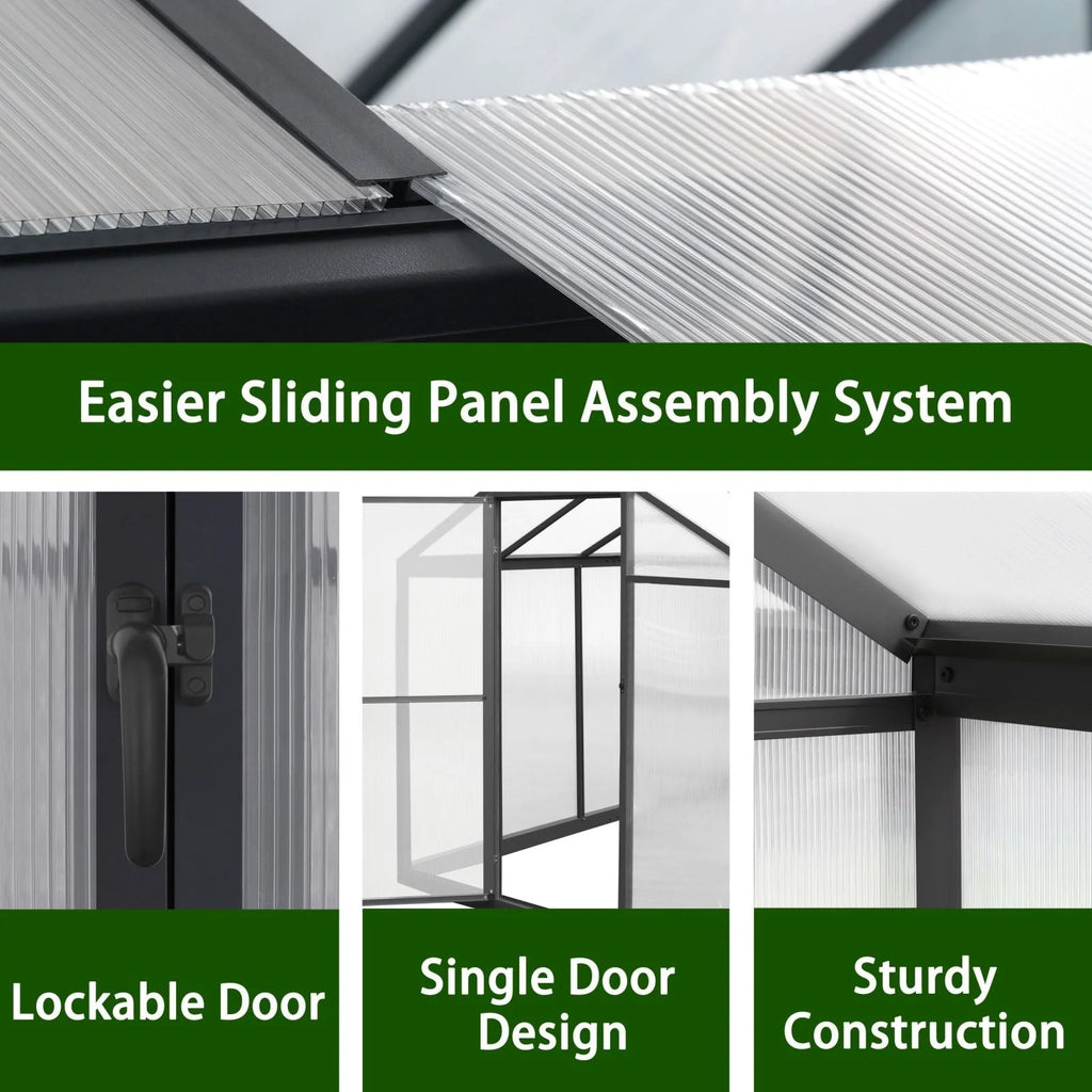 VEIKOUS Aluminum Walk-In Garden Greenhouse Kit with Adjustable Roof Vent and Lockable Door Grey