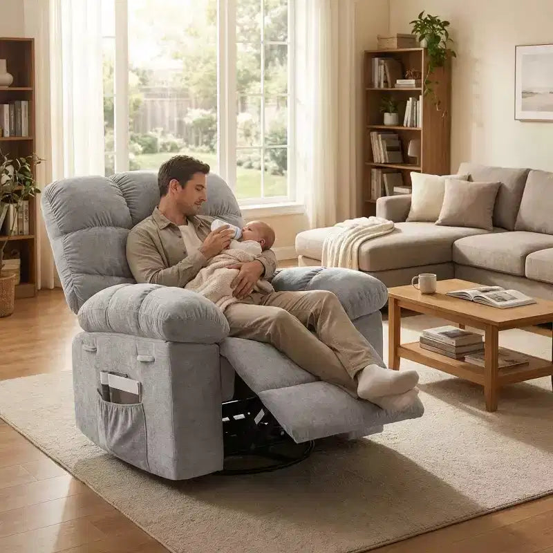 Massage Recliner Chair with Heat - 360 Swivel Rocker, Oversized Single Sofa w/ Vibration, USB & Storage Pockets for Living Room/Bedroom