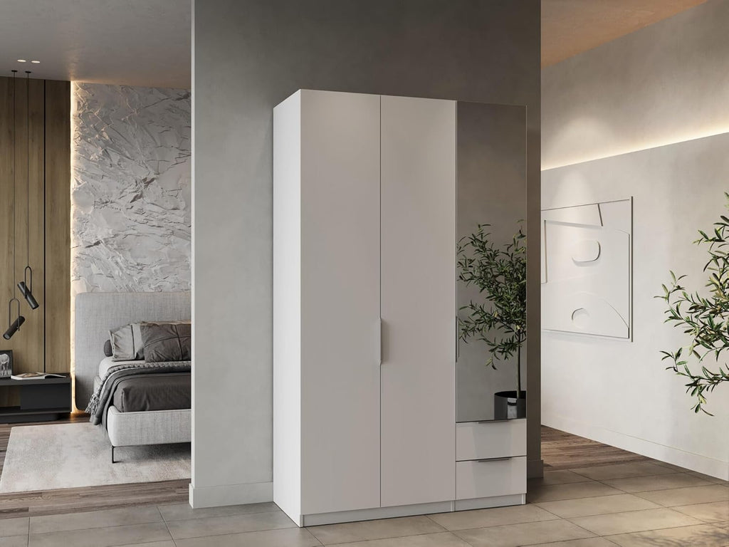 Armoire dressing blanc mat avec miroir 3 portes 120 x 50 x 200 cm
