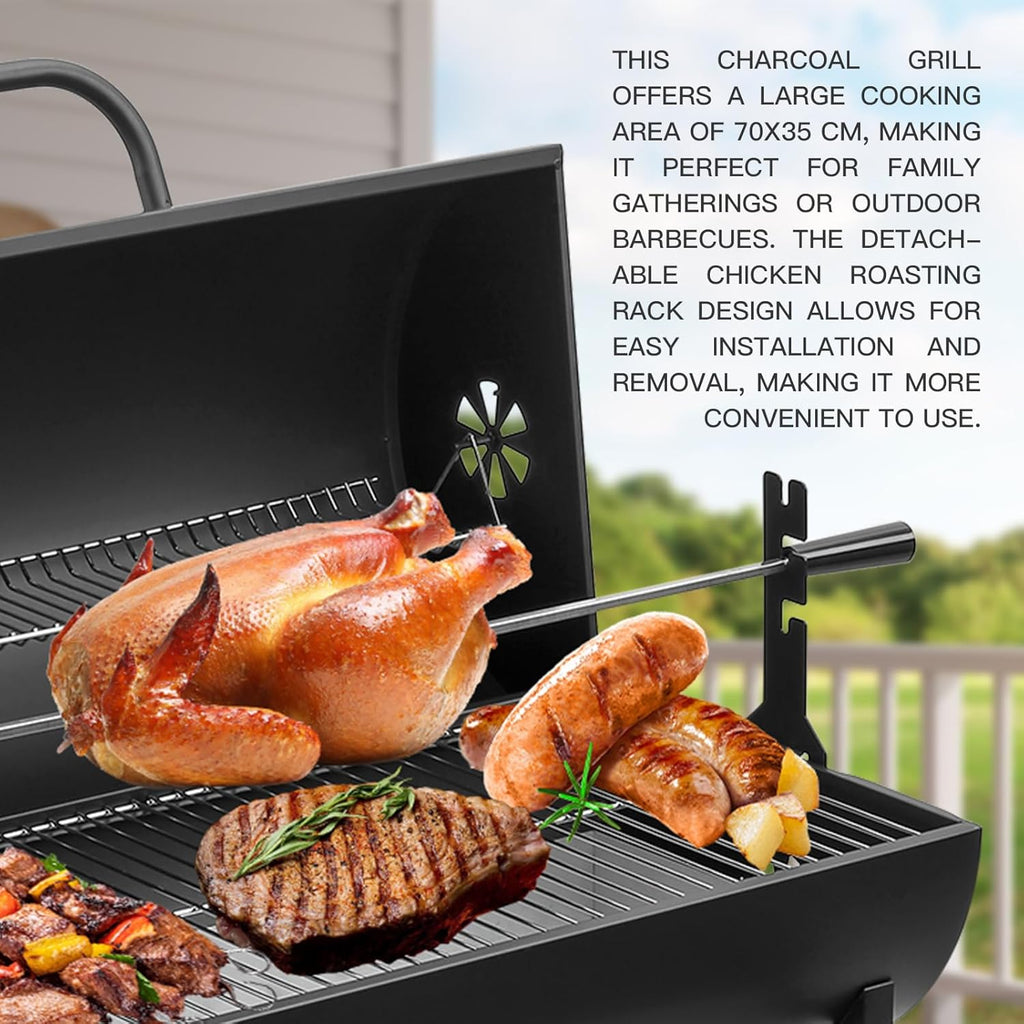 TEENO Barbecue Charbon de Bois,avec Grille de Cuisson XXL,Gants Anti-BrûLures, ThermomèTre,Tiroir à Cendres, éVent RéGlable,Grand Barbecue au Charbon de Bois(Upgraded (with Chicken Grill))