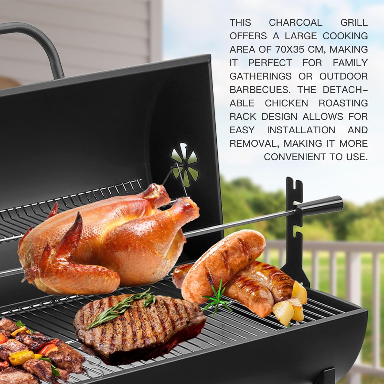 TEENO Barbecue Charbon de Bois,avec Grille de Cuisson XXL,Gants Anti-BrûLures, ThermomèTre,Tiroir à Cendres, éVent RéGlable,Grand Barbecue au Charbon de Bois(Upgraded (with Chicken Grill))