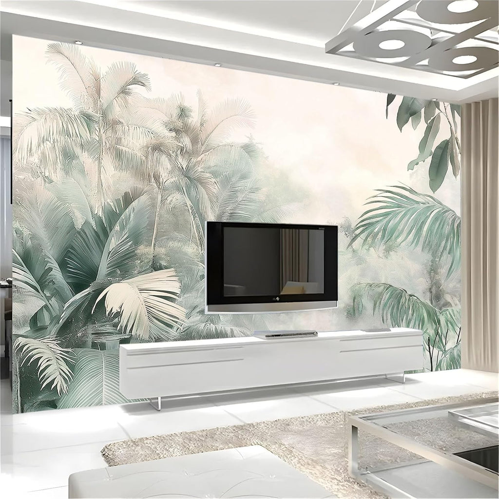 Aquarelle Papier Peint Panoramique plantes tropicales de la jungle Toison Mur 350x256 cm Moderne Papier Peint intissé pour Chambre Salon Bureau Personnalisé Décoration Murale