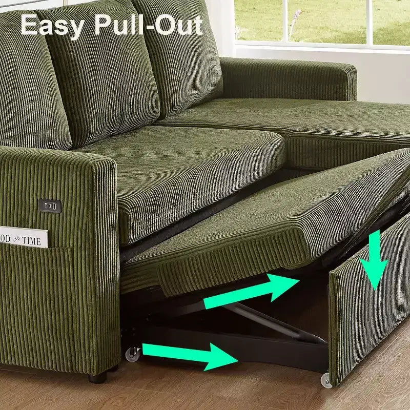 Dyonery 81 Sectional Sleeper Sofa, L-Shaped Pull Out Couch with Reversible Storage Chaise, USB, Reclining Backrest