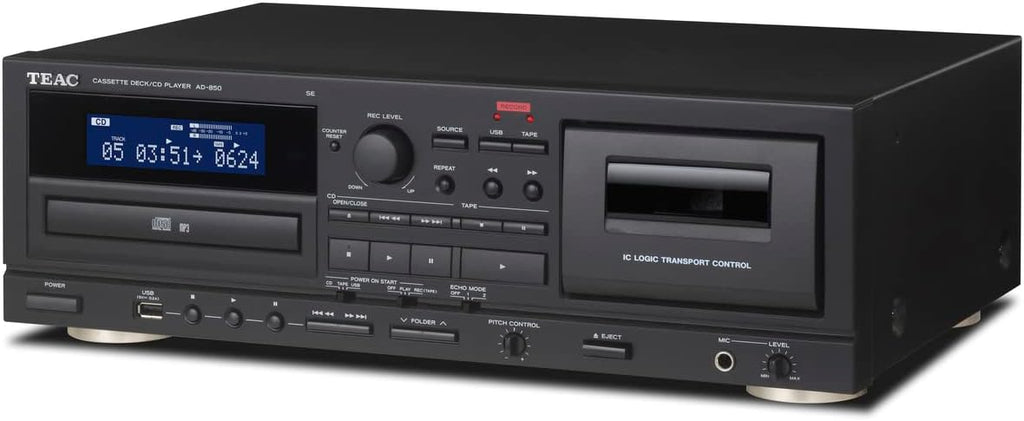 Teac AD-850-SE Lecteur CD et Lecteur Cassette avec Enregistrement et Lecture USB (entrée Microphone, Effet écho, karaoké, Conversion numérique-analogique) Noir