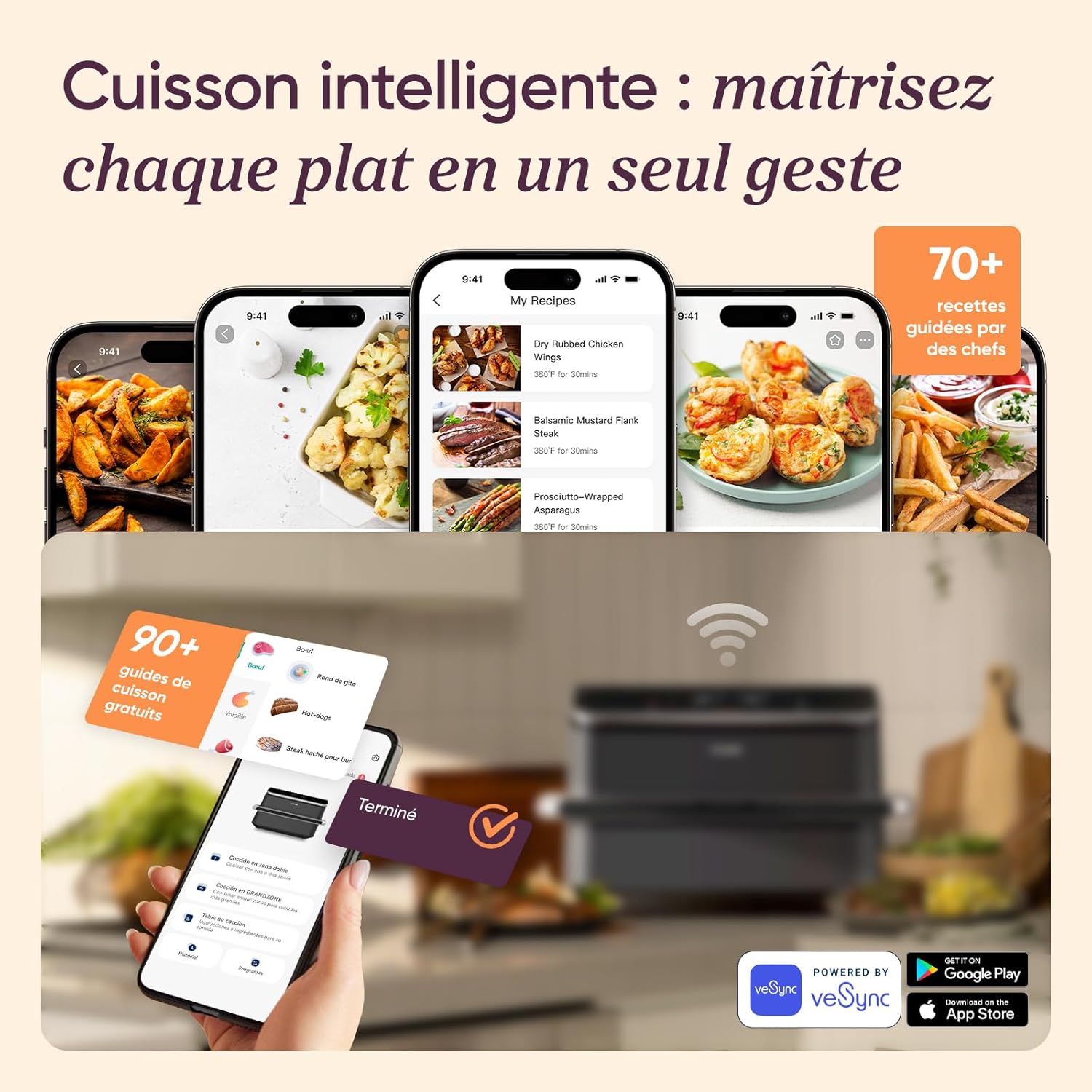COSORI Air Fryer 10L Twinfry, Friteuse sans Huile Double Résistance, Airfryer à Dual Zone Avec Séparateur Amovible, 5-en-1, Grande Capacité, Cuisson optimale, 40℃-240℃, Contrôle Smart via App