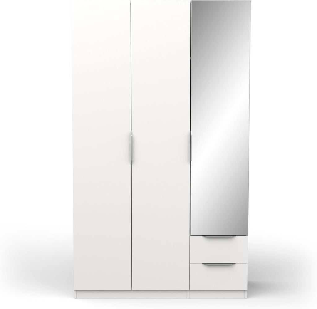 Armoire dressing blanc mat avec miroir 3 portes 120 x 50 x 200 cm