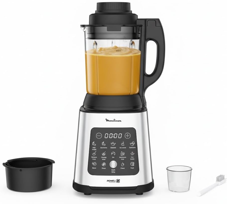 Moulinex Blender chauffant, 1400 W, 10 programmes automatiques, Lames amovibles, Fonction nettoyage en profondeur, Panier vapeur, Perfectmix Cook LM83SD10, Métal