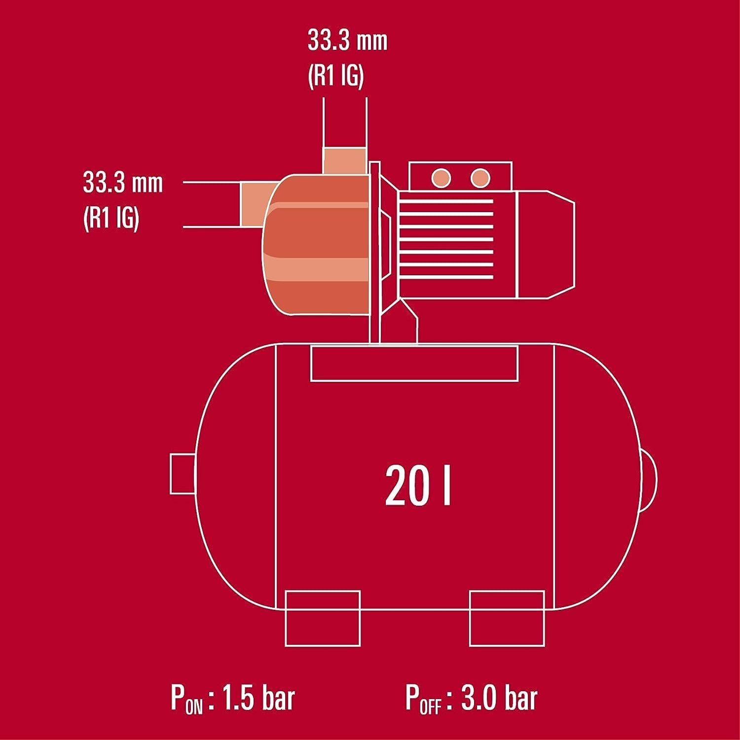 Einhell Groupe de surpression GC-WW 6036 (600 W, Débit max. 3.600 l/h, Hauteur de refoulement 40 m, Hauteur d'aspiration 8 m, Pression 4 bar)