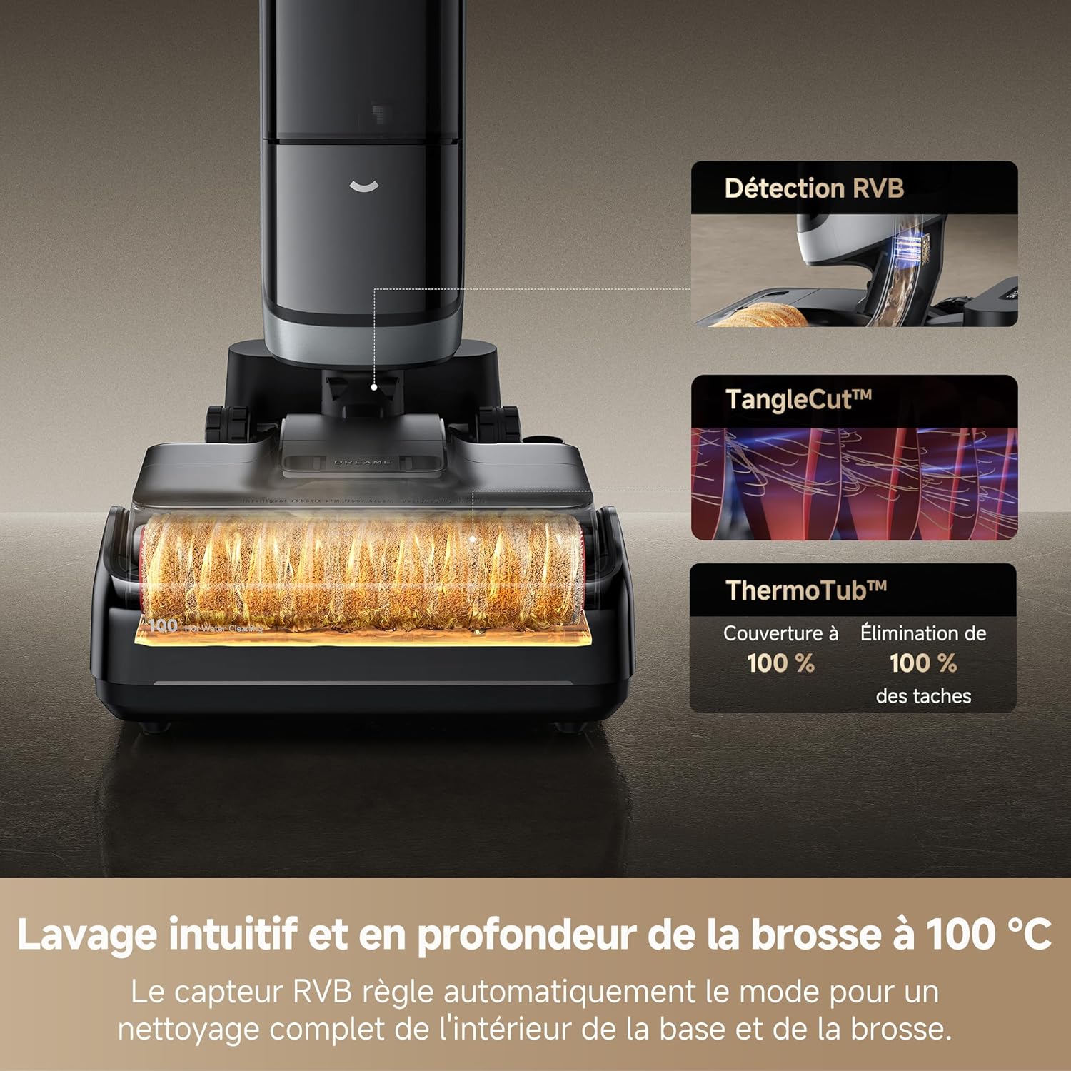 DREAME H15 Pro Heat Aspirateur Laveur, Nettoyage des sols à 85 °C, bras robotisé IA GapFree, capteur RVB intelligent, 22 kPa, 0 nœuds, lavage brosse à 100°C, séchage en 5 min à 90°C,contrôle par appli