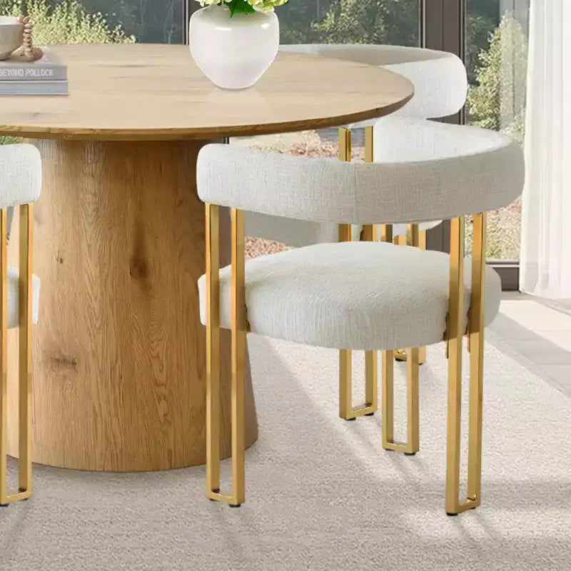 Expandable Round to Oval Dining Table Set with 4 Velvet Armchairs, Modern Pedestal Design, Seats Up to 8 People-Panipeachy