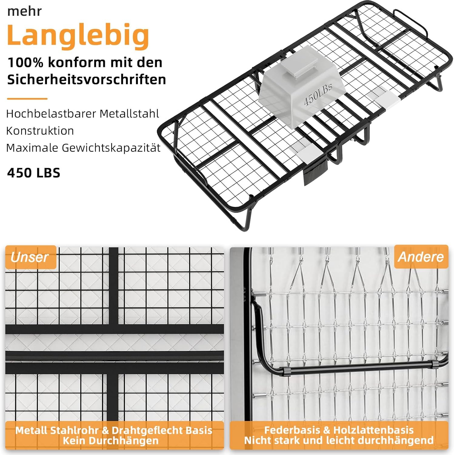 CAIYUN lit pliant 1 personne 80 × 190 cm avec matelas mousse 13 cm, sommier à lattes métal, 4 roulettes, charge 200 kg