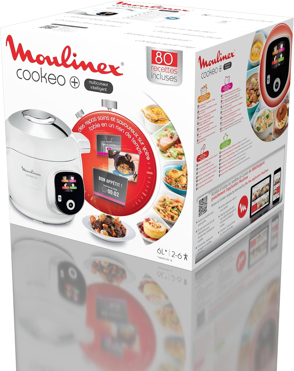 Moulinex, Cookeo Multicuiseur intelligent 6L, 80 recettes intégrées, Cuisson sans surveillance, Ecran intuitif, Guide de cuisson, Application MyMoulinex, 1600W, Blanc, 15 ans réparabilité CE854110