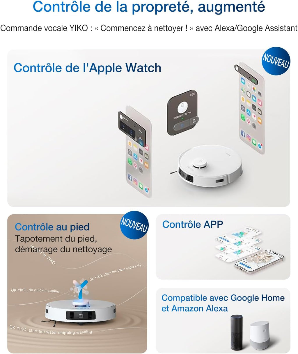 ECOVACS DEEBOT T30C Pro Omni GEN 2 Robot Aspirateur Laveur avec Station Omni,15400Pa Aspiration, Brosse ZeroTangle 2.0, Nettoyage TruEdge, Auto-Vidange,Séchage 45°C, 200min Autonomie, Assistant YIKO